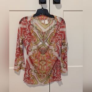Women's Paisley Sheer Top - Red & Green
